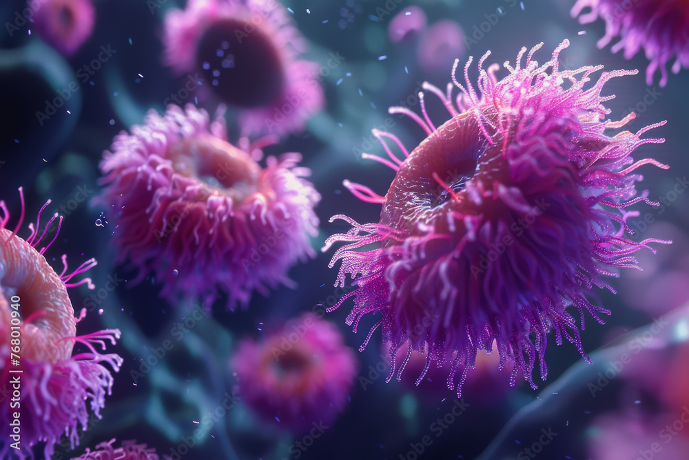 Bacteria virus, microbe Bacteria virus or germs microorganism cells under a microscope. AI Generator Bacteria virus, microbe Bacteria virus or germs microorganism cells under a microscope. AI Generator