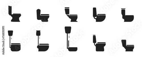 Lavatory bowl black icon vector set. Toilet logo simple color. Simple stylish linear toilet. Furniture for the vector bathroom room. Symbol toilet bowl. Vector illustration.
