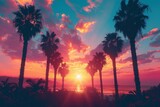 Colorful Sunset Sky Behind Palm Tree Silhouettes