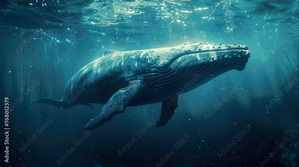 The awe-inspiring sight of a humpback whale emerging from the depths of the Caribbean Sea, creating a magical encounter with nature's wonders The awe-inspiring sight of a humpback whale emerging from the depths of the Caribbean Sea, creating a magical encounter with nature's wonders