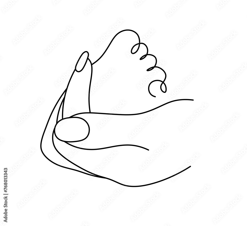 Vector isolated newborn baby foot in mother hand one single contemporary line art colorless black and white contour line easy drawing Vector isolated newborn baby foot in mother hand one single contemporary line art colorless black and white contour line easy drawing