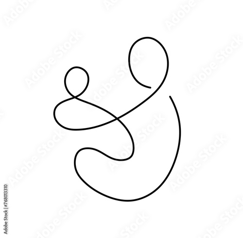 Vector isolated one sinle simple motherhood maternity mother with baby symbol tattoo one single contemporary line art colorless black and white contour line easy drawing