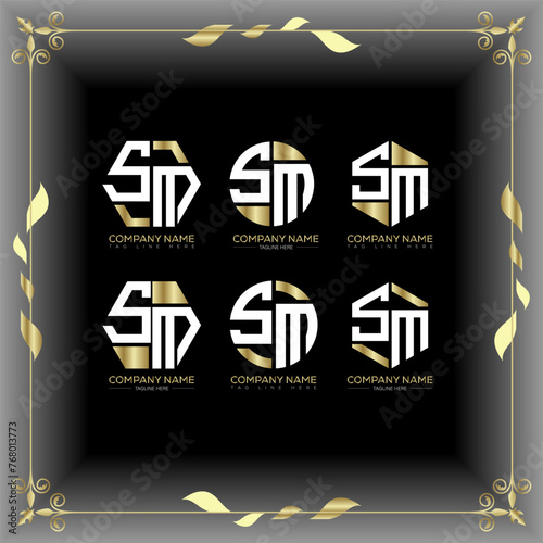 SM letter luxury logo set design.SM monogram polygonal and circle shape vector. SM luxury design.