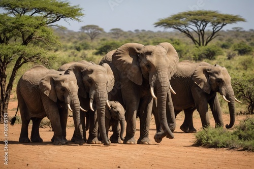 Herd of African Bush Elephants (Loxodonta africana)