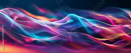 Waves of neon silk with a radiant glow embody the fluidity and dynamism of light, creating a serene yet vibrant abstract artwork.