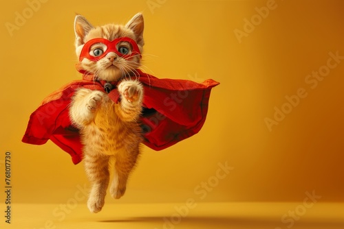 A cat with a red cape and an eye patch