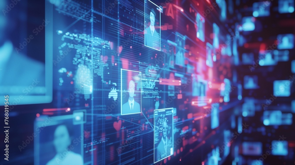 An illustration of a Virtual Meetings concept, showcasing the technical aspect with a network of digital avatars representing users in cyberspace, interconnected by glowing lines. An illustration of a Virtual Meetings concept, showcasing the technical aspect with a network of digital avatars representing users in cyberspace, interconnected by glowing lines.