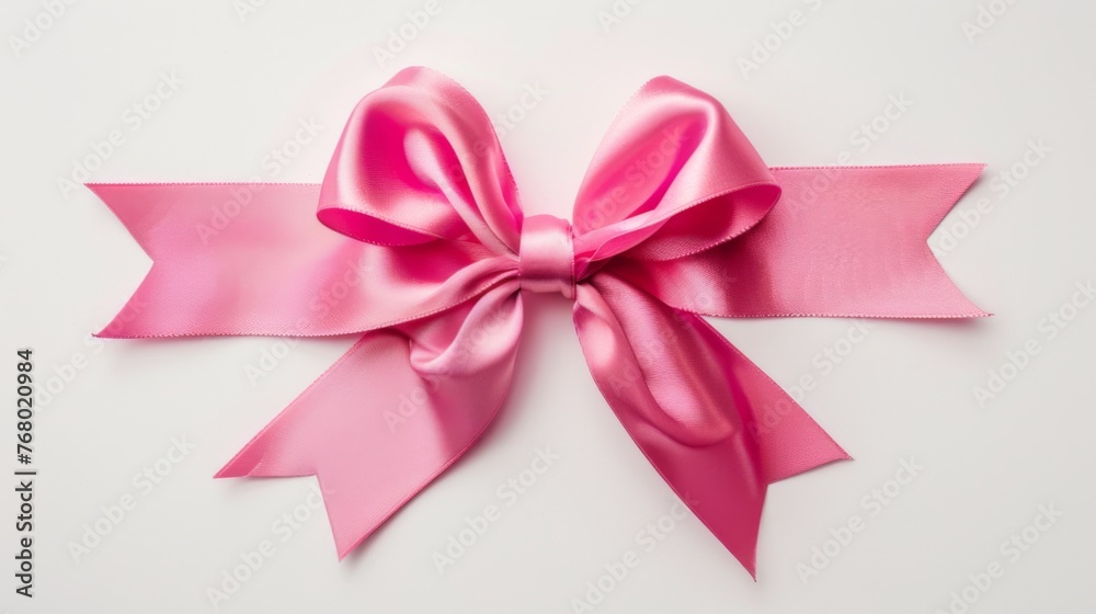 Pink gift bow on white background. Gift wrapping ribbon