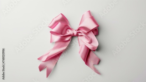 Pink gift bow on white background. Gift wrapping ribbon