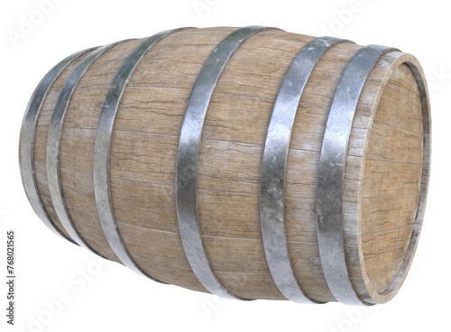 3D render of a wooden barrel. Old barrel on a light background. 3D render.	