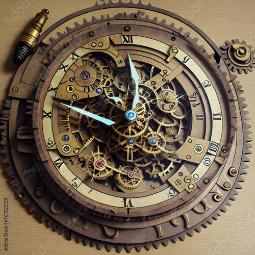 Steampunk gear clock, Oil Painting