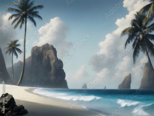 Sea coast with waves, Oil Painting
