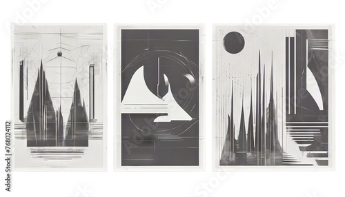 Obraz na płótnie Posters set Modern figures composition monochrome elements futuristic graphic print 4 geometrical brutalism Retro minimalistic silhouette basic extraordinary shapes vector w salonie