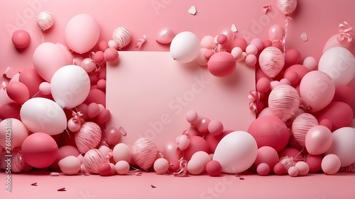 Festive Card on a Pink Background with Balloons