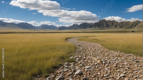 grasslands meadow with pebbles against a clear backdrop, png