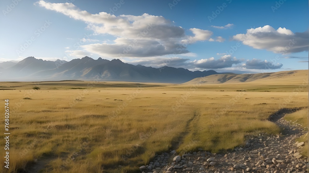 grasslands meadow with pebbles against a clear backdrop, png