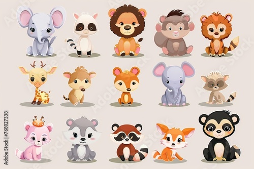 AI set di simpatici animali illustrazione per bambini 03