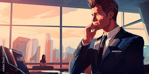 A respectable businessman is talking on the phone in a modern office. Generative AI