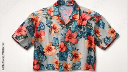 Available in transparent PNG format, this image features a floral Hawaiian shirt on a translucent background.