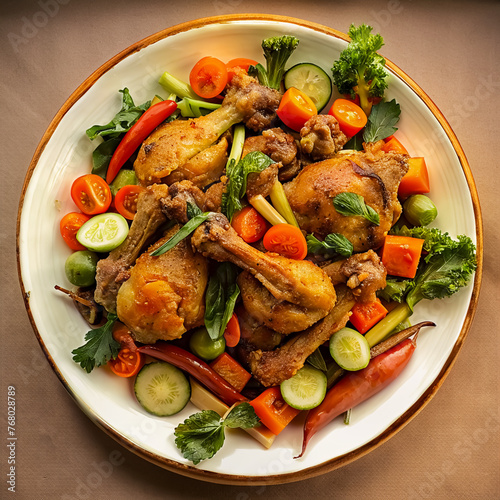 Grilled Chicken Legs With Vegetables     The character and all objects are fictitious, the image was created using the neural network Fooocus v2