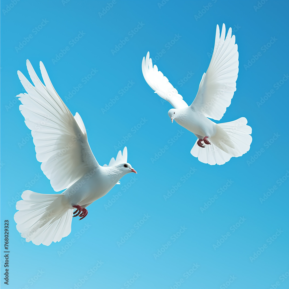 Peaceful White Doves Flying in the Sky. Peaceful White Doves Flying in the Sky.