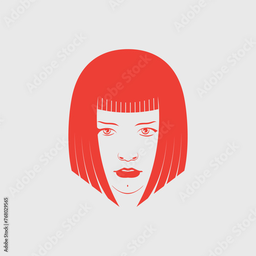Girl's face for logo in modern style. Vector, orange color