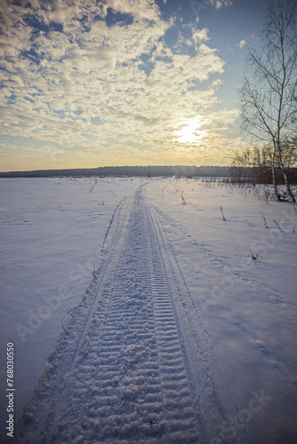 winter nature in the Russian countryside at sunset