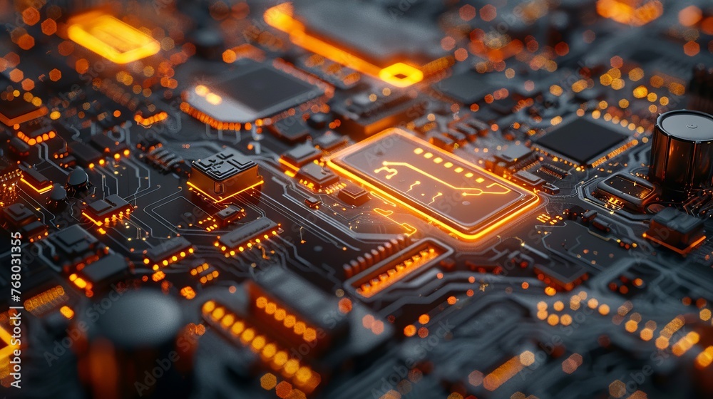 Zoomed-in techscape on a phone's internals with glowing circuit paths Zoomed-in techscape on a phone's internals with glowing circuit paths