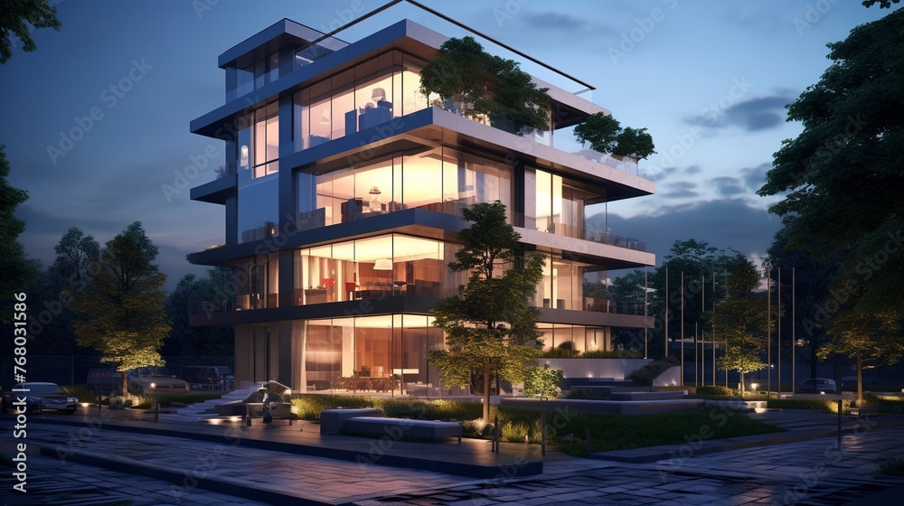 Obraz premium A photo of a Modern and Sleek Apartment Building