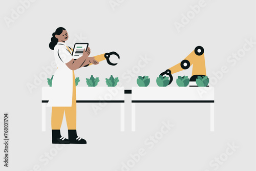 Farmer using Technology for Control and Monitoring Vector Illustration (ID: 768031704)