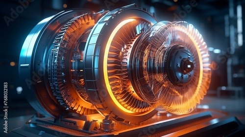 Futuristic industrial gas turbine engine. Engineering equipment photo