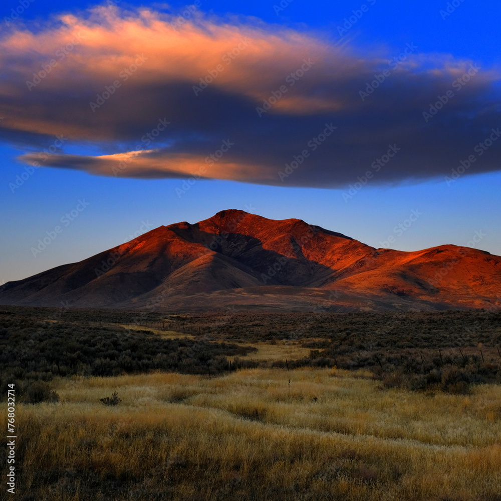 Sunset or Sunrise on Mountain with Cloud in Sky Sunset or Sunrise on Mountain with Cloud in Sky