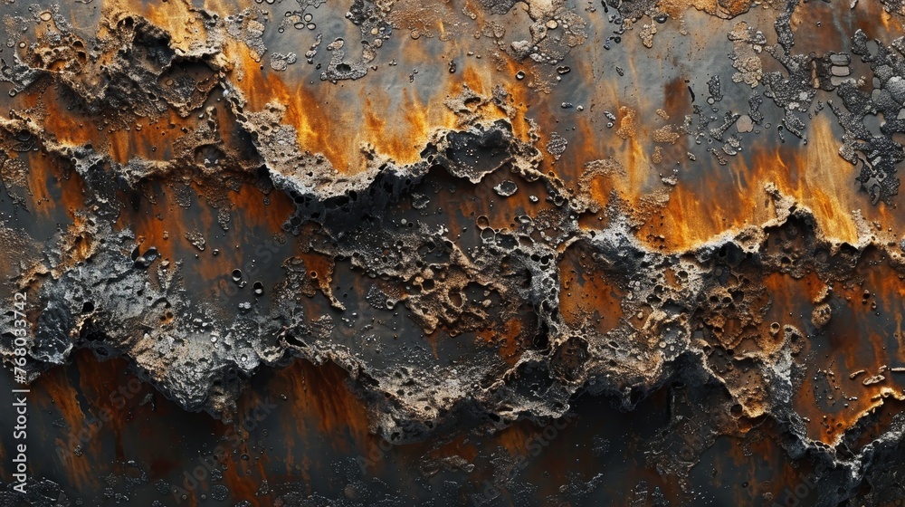 Detailed texture of rust and corrosion eating away at a metal surface, a testament to the relentless force of nature over man-made materials. Detailed texture of rust and corrosion eating away at a metal surface, a testament to the relentless force of nature over man-made materials.