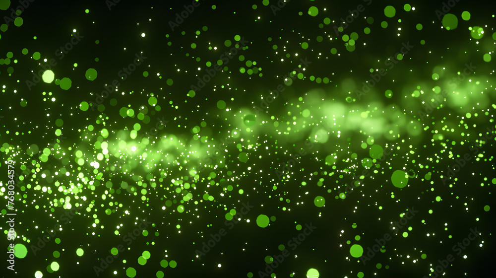 Abstract flying green particles of light on a black background Abstract flying green particles of light on a black background