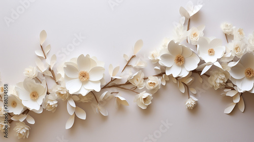 White flowers on paper background.