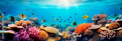 underwater coral reef teeming with colorful marine life  illustrating the wonders of the ocean . Generative AI