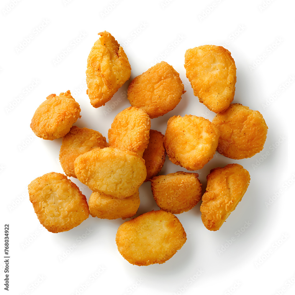 Chicken nuggets top view isolated on white background Chicken nuggets top view isolated on white background