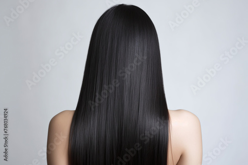 Rearview of a young Asian woman with long silky black hair photo