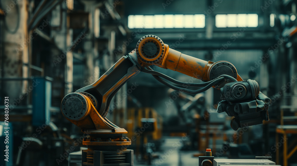 Automatic robotic arm in factory or warehouse