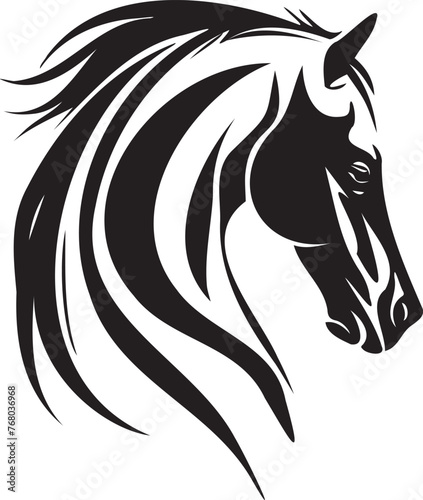 Black and white vector illustration of a noble horse head in profile