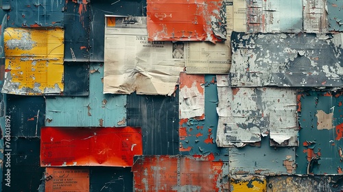 Vivid collage of torn posters on a city wall tells a story