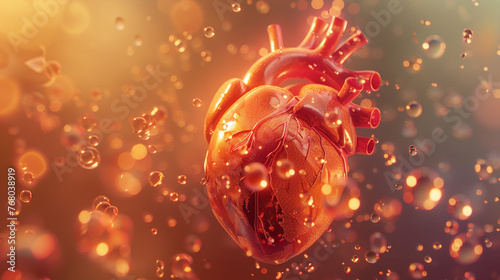 3D animated heart with glowing oxygen bubbles, dynamic camera, warm ambient light