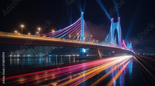 Night view of the bridge over the Yangtze River in China