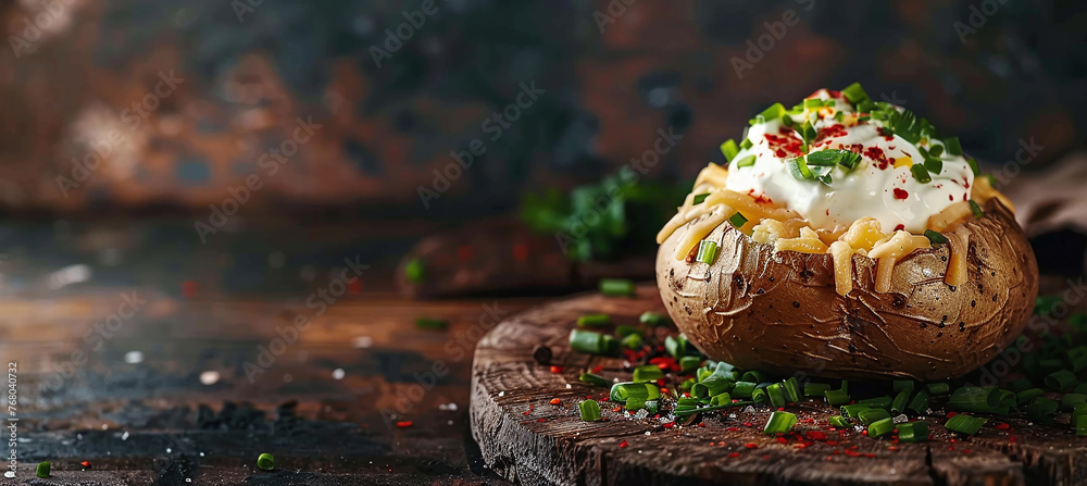 Hot baked potatoes with cheese and sour cream
