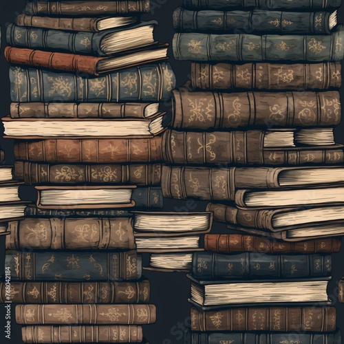 A stack of weathered antique books 01 - Perfectly repeating background pattern for your designs