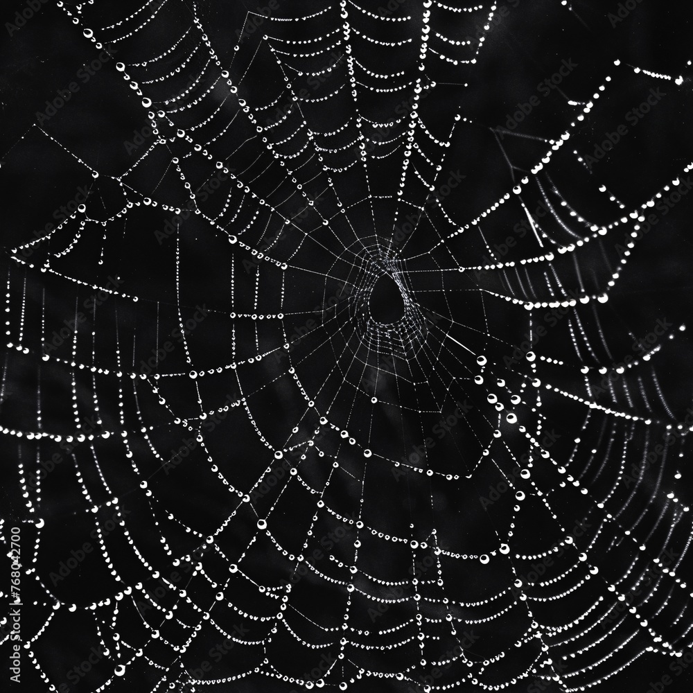 Naklejka premium A network of cobwebs glistening with dew