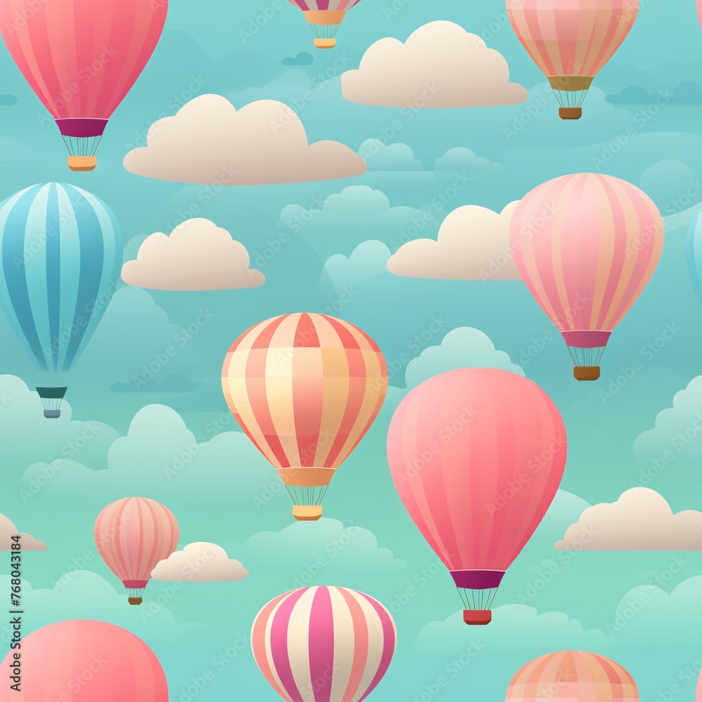 A cluster of pastel-colored hot air balloons - Perfectly repeating background pattern for your designs