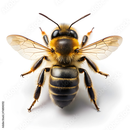 Bee close-up, isolated on a white background.