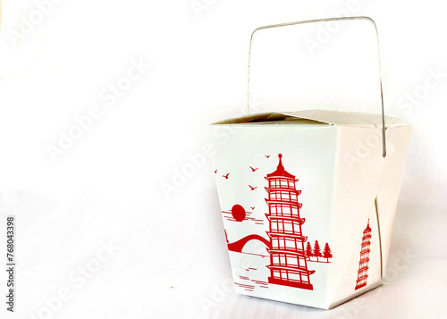 Classic Chinese food container on a white background with copy space
