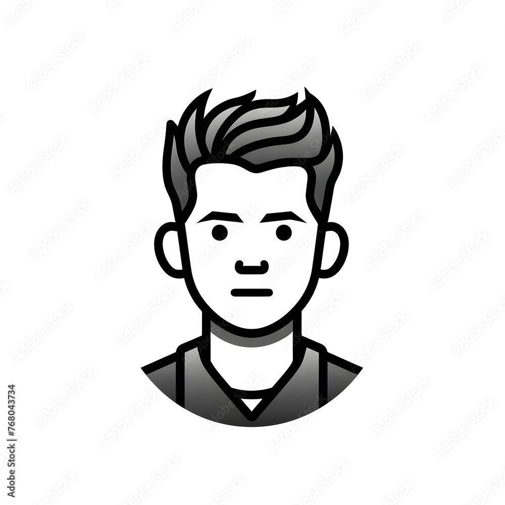 Man face black linear cartoon icon of user isolated on white background